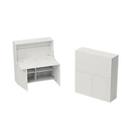 Homeoffice Sekretär, Tischplatte B 1200 x H 600 mm, Kabeldurchlässe/Systemschiene/Klappfach, B 1200 x T 380 x H 1320 mm, Holz, weiß