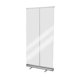 Hygieneschutzwand Roll-up, PET-Folie, glasklar, einrollbar, Aluminiumkassette mit Füßen, versch. Größen
