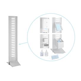 Hygienestation Basic, modular konfigurierbar, B 355 x T 500 x H 1670 mm, Stahl pulverbeschichtet, weißaluminium RAL 9006