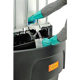 IBC-Auffangwanne, Polyethylen, 1100 l, 1500 kg, Abfüllvorsatz u. PE-Lochplatte, unterfahrbar