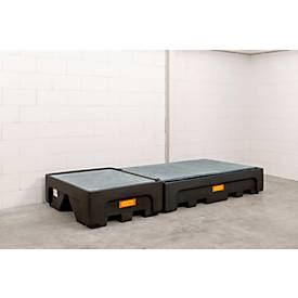 IBC-Erweiterungswanne CEMO 500/1-PE, mit Stützkreuz und Stahlgitterrost, Volumen 500 l, Tragkraft 1500 kg, mit Zulassung, Polyethylen, schwarz