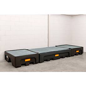 IBC-Erweiterungswanne CEMO 500/1-PE, mit Stützkreuz und Stahlgitterrost, Volumen 500 l, Tragkraft 1500 kg, mit Zulassung, Polyethylen, schwarz