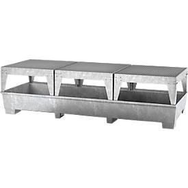 IBC-Station ASECOS, Stahl, mit 3 Abfüllböcken u. Staplerschuhen, 1000 l Auffangvolumen, B 3280 x T 1300 x H 820 mm, verzinkt