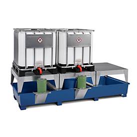 IBC-Station ASECOS, Stahl, mit 3 Abfüllböcken u. Staplerschuhen, 1000 l Auffangvolumen, B 3280 x T 1300 x H 820 mm, lackiert o. verzinkt