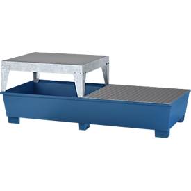 IBC-Station ASECOS, Stahl, mit Gitterrost, Abfüllblock u. Staplerschuhen, 1000 l Auffangvolumen, B 2680 x T 1300 x H 950 mm, lackiert