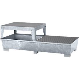 IBC-Station ASECOS, Stahl, mit Gitterrost, Abfüllblock u. Staplerschuhen, 1000 l Auffangvolumen, B 2680 x T 1300 x H 950 mm, verzinkt