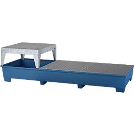 IBC-Station ASECOS, Stahl, mit Gitterrost, Abfüllblock u. Staplerschuhen, 1000 l Auffangvolumen, B 3280 x T 1300 x H 820 mm, lackiert