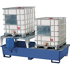 IBC-Station ASECOS, Stahl, mit Gitterrost, Abfüllbock u. Staplerschuhen, 1000 l Auffangvolumen, B 2680 x T 1650 x H 885 mm, lackiert o. verzinkt