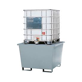 IBC-Station ASECOS, Stahl, mit Gitterrost u. Staplerschuhen, 1000 l Auffangvolumen, B 1350 x T 1300 x H 918 mm, lackiert o. verzinkt