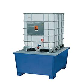 IBC-Station ASECOS, Stahl, mit Gitterrost u. Staplerschuhen, 1000 l Auffangvolumen, B 1350/1340 x T 1650 x H 710 mm, lackiert o. verzinkt