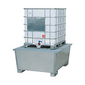 IBC-Station ASECOS, Stahl, mit Gitterrost u. Staplerschuhen, 1000 l Auffangvolumen, B 1350/1340 x T 1650 x H 710 mm, lackiert o. verzinkt