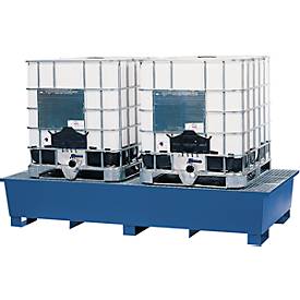IBC-Station ASECOS, Stahl, mit Gitterrost u. Staplerschuhen, 1000 l Auffangvolumen, B 2680 x T 1300 x H 483 mm, lackiert o. verzinkt