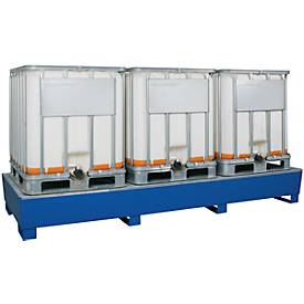 IBC-Station ASECOS, Stahl, mit Gitterrost u. Staplerschuhen, 1000 l Auffangvolumen, B 3280 x T 1300 x H 420 mm, lackiert o. verzinkt