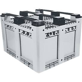 Industriebox, Euronorm, Volumen 610 l, bis 450 kg, stapelbar, mit 3 Kufen, geschlossen, L 1200 x B 1000 x H 780 mm, Polyethylen, grau