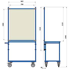 Infektionsschutzrahmen 5940 für fetra Transportgeräte, Stahlrohr/PVC-Folie, brillantblau RAL 5007/glasklar, L 916 x B 49 x H 1410 mm