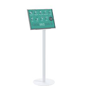 Infoständer Paperflow, DIN A3, Hoch- & Querformat, Griffmulde, desinfektionsmittelbeständig, Stahl/Polystyrol, weiß