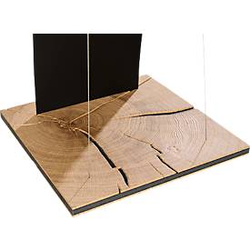 Infoständer, Segelform, für Dokumente bis A4, 360 x T 360 x H 960 mm, Hirnholz-Eiche/Acrylglas, schwarz-matt