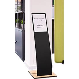 Infoständer, Segelform, für Dokumente bis A4, 360 x T 360 x H 960 mm, Hirnholz-Eiche/Acrylglas, schwarz-matt
