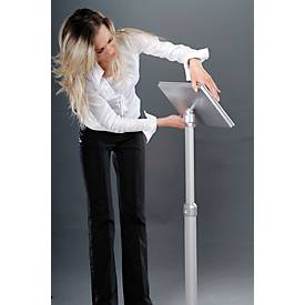 Infoständer Update Display, DIN A3, höhenverstellbar, neigbar, 25 mm Klapprahmen, Aluminium, silber