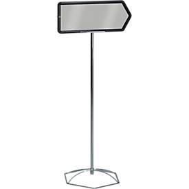 Infoständer, Stahlrohr verchromt, PVC-Rahmen, Pfeil, B 500 x H 200 mm