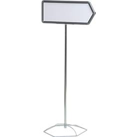 Infoständer, Stahlrohr verchromt, PVC-Rahmen, Pfeil, B 500 x H 200 mm