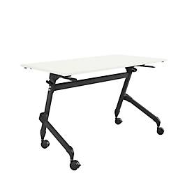 Inklapbaar bureau, met 4 vastzetbare wielen, rechthoekig, ronde buis, B 1200 x D 600 x H 720 mm, wit/zwart