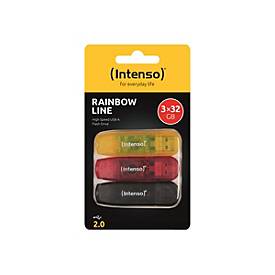 Intenso Rainbow Line - USB-Flash-Laufwerk - 32 GB - USB 2.0 - Schwarz, Gelb, Rot (Packung mit 3)
