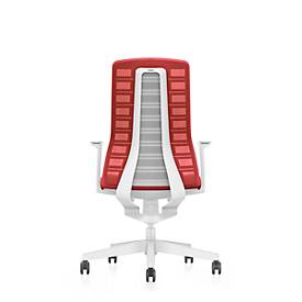 Interstuhl Bürostuhl PUREis3, feste Armlehnen, 3D-Auto-Synchronmechanik, Muldensitz, Netzrücken, feuerrot/weiß