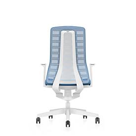 Interstuhl Bürostuhl PUREis3, feste Armlehnen, 3D-Auto-Synchronmechanik, Muldensitz, Netzrücken, pastellblau/weiß