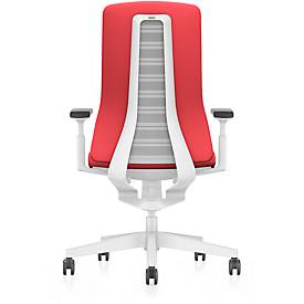 Interstuhl Bürostuhl PUREis3, feste Armlehnen, 3D-Auto-Synchronmechanik, Muldensitz, Polster-Netzrücken, feuerrot/weiß