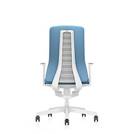 Interstuhl Bürostuhl PUREis3, feste Armlehnen, 3D-Auto-Synchronmechanik, Muldensitz, Polster-Netzrücken, pastellblau/weiß