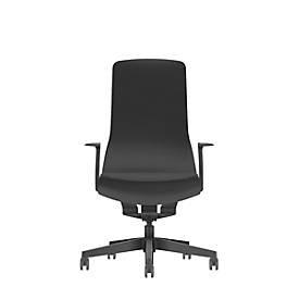 Interstuhl Bürostuhl PUREis3, feste Armlehnen, 3D-Auto-Synchronmechanik, Muldensitz, Polster-Netzrücken, schwarz/schwarz