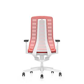 Interstuhl Bürostuhl PUREis3, verstellbare Armlehnen, 3D-Auto-Synchronmechanik, Muldensitz, Netzrücken, feuerrot/weiß