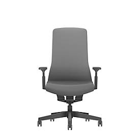 Interstuhl Bürostuhl PUREis3, verstellbare Armlehnen, 3D-Auto-Synchronmechanik, Muldensitz, Polster-Netzrücken, eisengrau/schwarz