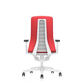 Interstuhl Bürostuhl PUREis3, verstellbare Armlehnen, 3D-Auto-Synchronmechanik, Muldensitz, Polster-Netzrücken, feuerrot/weiß