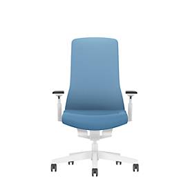 Interstuhl Bürostuhl PUREis3, verstellbare Armlehnen, 3D-Auto-Synchronmechanik, Muldensitz, Polster-Netzrücken, pastellblau/weiß