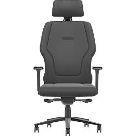 Interstuhl Bürostuhl XXL113, T-Armlehnen, Synchronmechanik, Schiebesitz, Kopfstütze, Lordosenstütze, Lederbezug, schwarz/schwarz