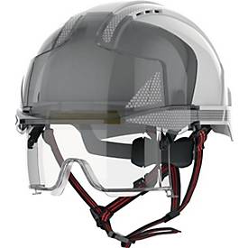 JSP Industriekletterhelm EVO VISTAlens Dualswitch, ABS weiß/rauch, EN 397/12492, belüftet, integrierter Gesichtsschutz
