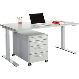 Juego de muebles de oficina 2 piezas MODENA FLEX, regulable en altura, ancho 1600 mm + pedestal móvil, gris claro