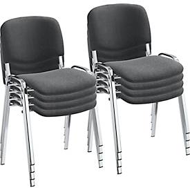 Juego de sillas apilables NowyStyl ISO BASIC, sin reposabrazos, apilables hasta 12 piezas, funda antracita, armazón cromado plata, 8 piezas
