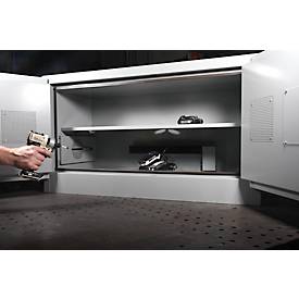 Justrite Akku-Ladeschrank, für Lithium-Ionen-Akkus, abschließbar, mit Belüftung, Stahl, B 1092 x T 457 x H 610 mm, grau