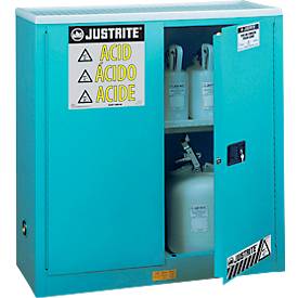 Justrite FM-Chemikalienschrank Classic Sure-Grip® EX, für Ätzmittel, bis 114 Liter, manuell schließende Türen, blau