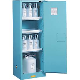 Justrite FM-Chemikalienschrank Slimline Sure-Grip® EX, für Ätzmittel, bis 83 Liter, selbstschließende Türen, blau