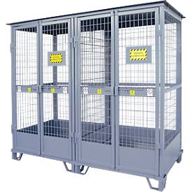 Justrite Gasflaschenlager, verzinkt, abschließbar, bis 18/24 Gasflaschen, B 2100 x H 2300 x T 960 mm, 310 kg, stahlgrau