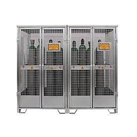 Justrite Gasflaschenlager, verzinkt, abschließbar, bis 18/24 Gasflaschen, B 2100 x H 2300 x T 960 mm, 310 kg, stahlgrau