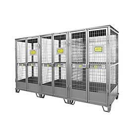 Justrite Gasflaschenlager, verzinkt, abschließbar, bis 27/36 Gasflaschen, B 2100 x H 3500 x T 960 mm, 300 kg, stahlgrau
