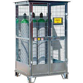 Justrite Gasflaschenlager, verzinkt, abschließbar, bis 9/12 Gasflaschen, B 1130 x H 2100 x T 960 mm, 155 kg, stahlgrau