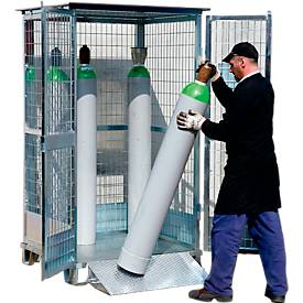 Justrite Gasflaschenlager, verzinkt, abschließbar, bis 9/12 Gasflaschen, B 1130 x H 2100 x T 960 mm, 155 kg, stahlgrau