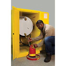 Justrite horizontaler FM-Sicherheitsschrank Drum Sure-Grip® EX, bis 200 Liter, manuell schließende Türen, gelb
