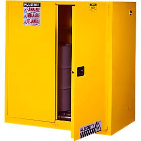 Justrite Sicherheitsschrank Vertical Drum Sure-Grip® EX, für 2 x 110 L Fässer, selbstschließende Türen, gelb